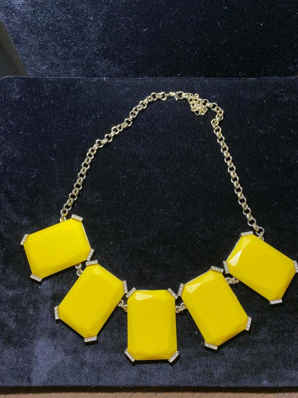 Banana Republic Gold tone Sparkle Rectangle Yellow Stone Crystal Bezels Necklace